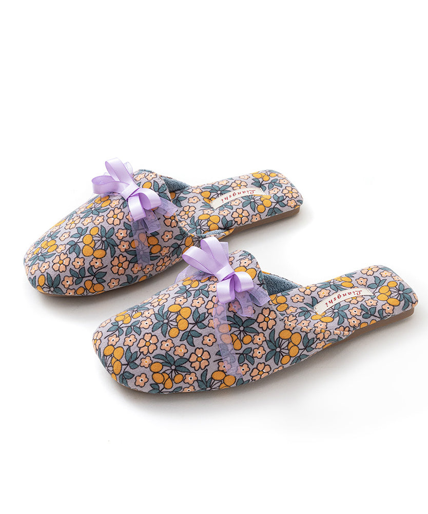 Pink Print Slippers Shoes Cotton Fabric Comfy Splicing