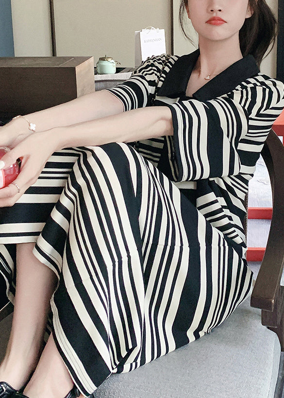 Plus Size Black Oversized Striped Cotton Dresses Summer