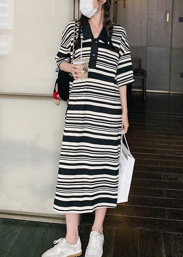 Plus Size Black Oversized Striped Cotton Dresses Summer