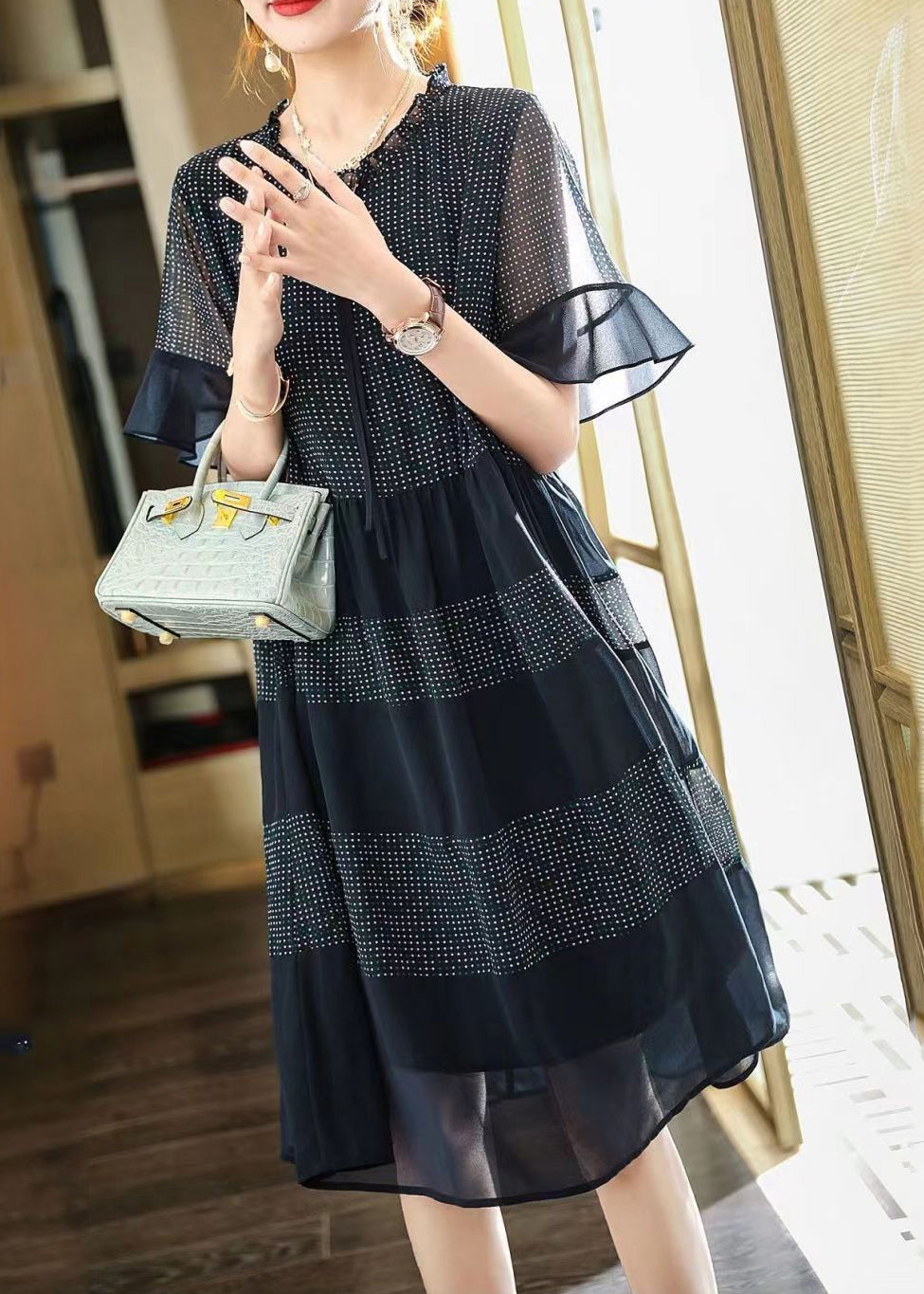 Plus Size Black Print Chiffon Maxi Dress Summer