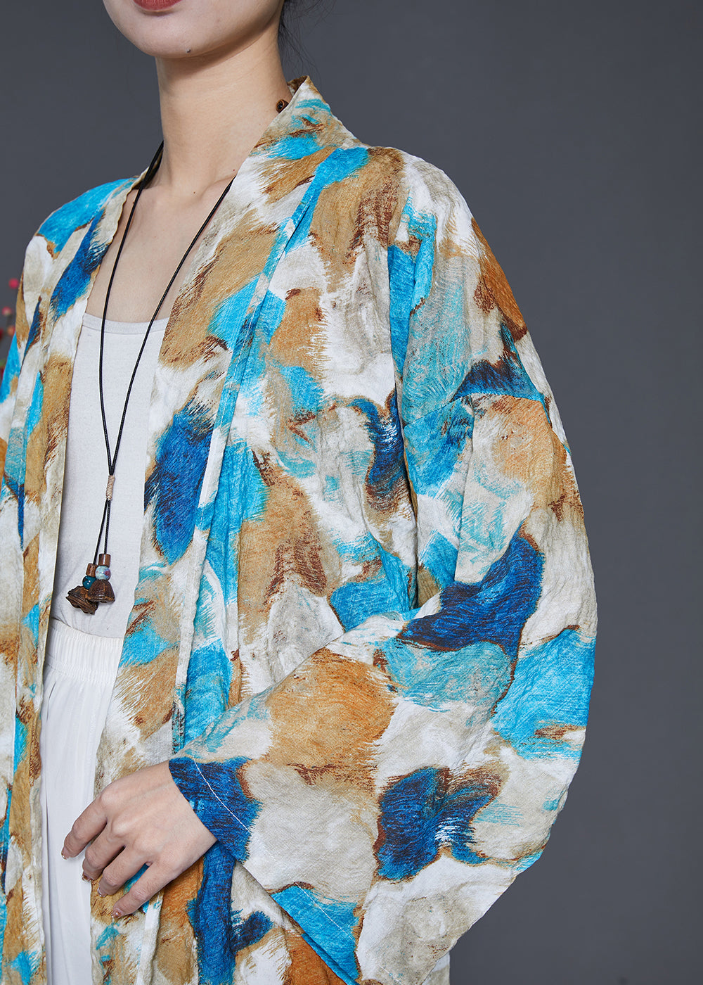 Plus Size Blue Oversized Tie Dye Cotton Cardigans Spring