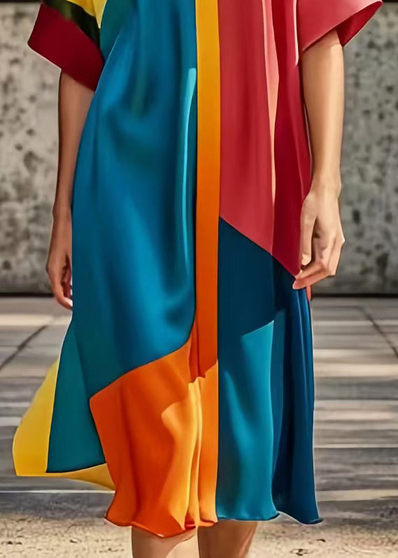 Plus Size Colorblock Oversized Patchwork Silk Dress Summer