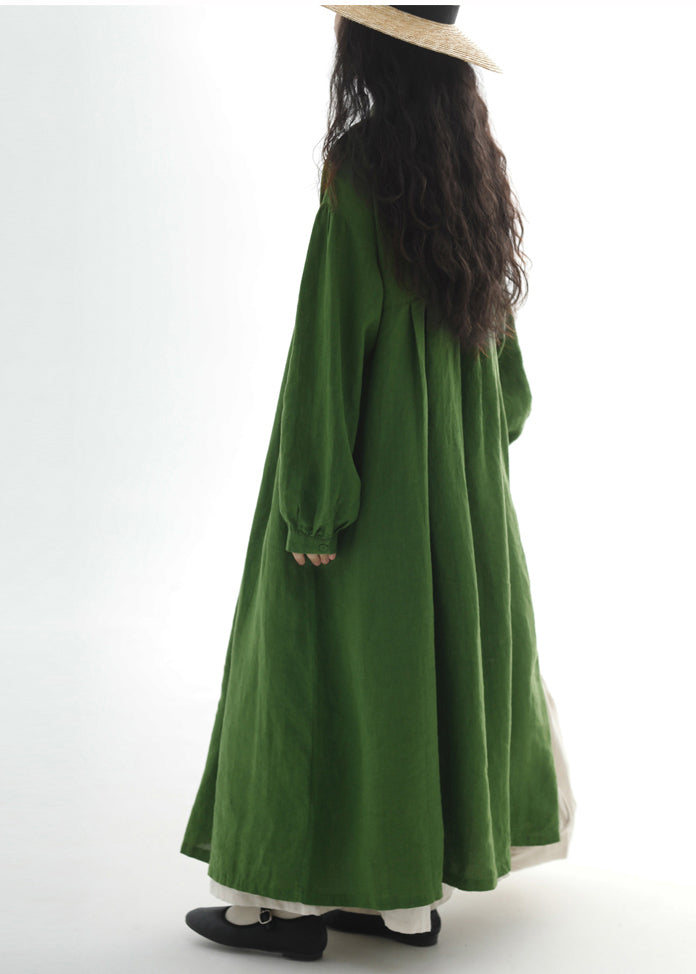 Plus Size Green Oversized Cotton Holiday Dress Fall