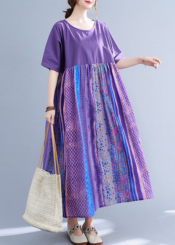 Plus Size Light Purple Patchwork Print Maxi Dress Summer