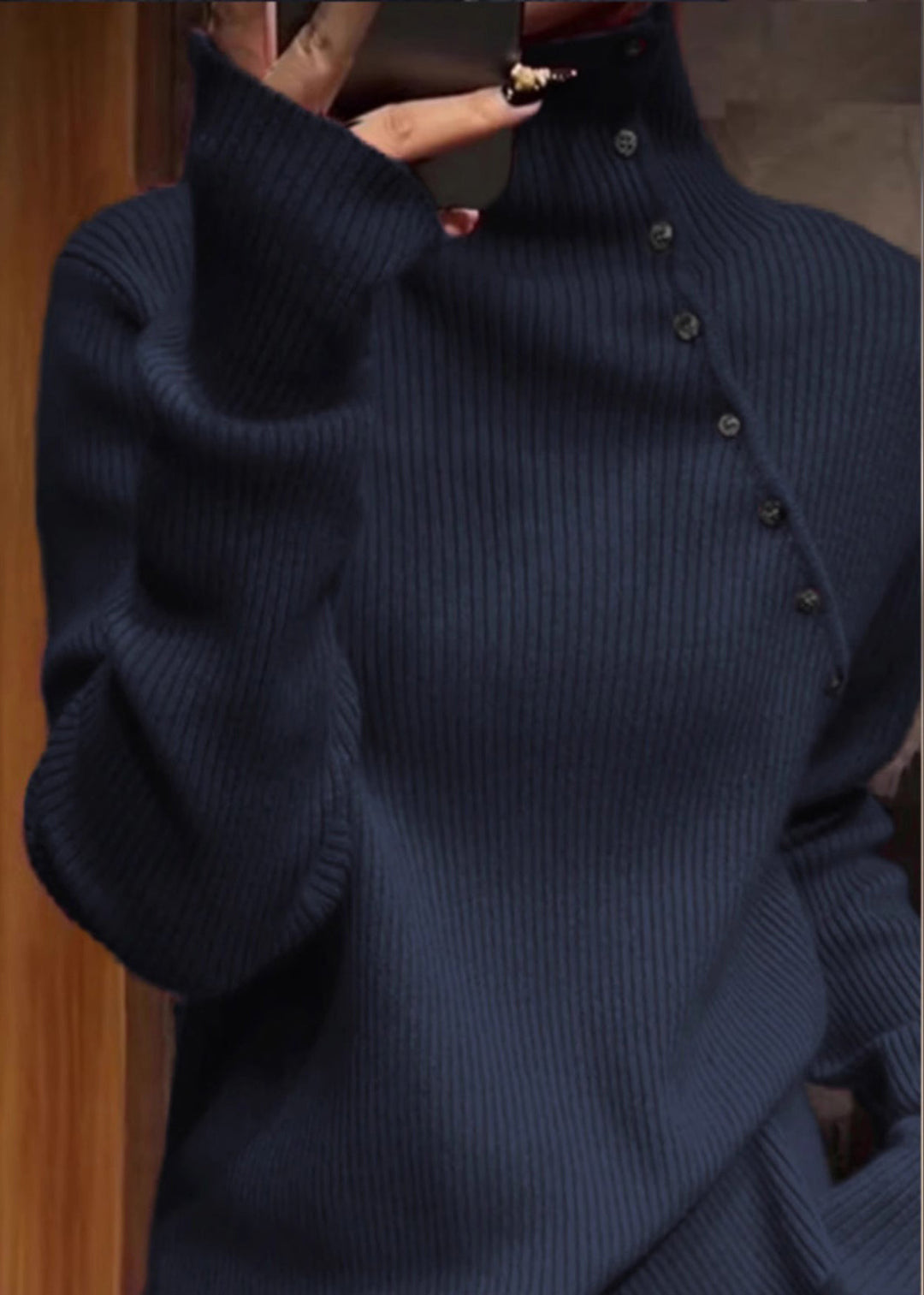 Plus Size Navy High Neck Knit Sweater Tops Spring