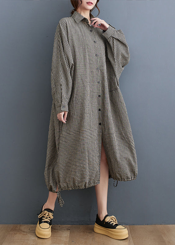 Plus Size Peter Pan Collar Plaid Cotton Shirts Dress Fall