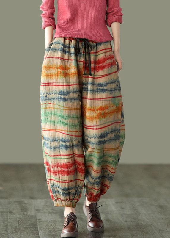 Beautiful Brown Geometry Print Fall Linen Harem Pants