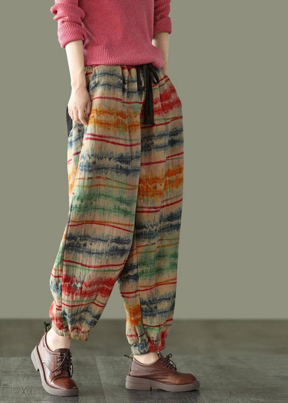 Beautiful Brown Geometry Print Fall Linen Harem Pants