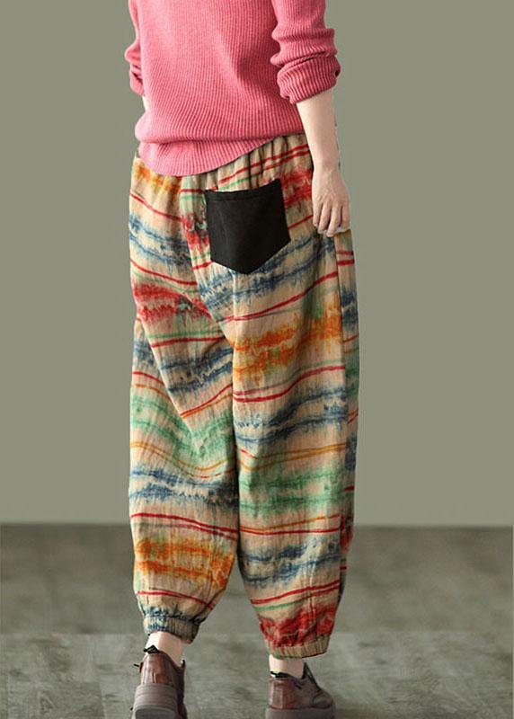 Beautiful Brown Geometry Print Fall Linen Harem Pants