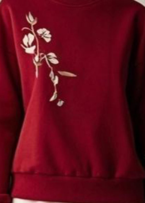 Plus Size Red Patchwork Print Fall Sweatshirts Top