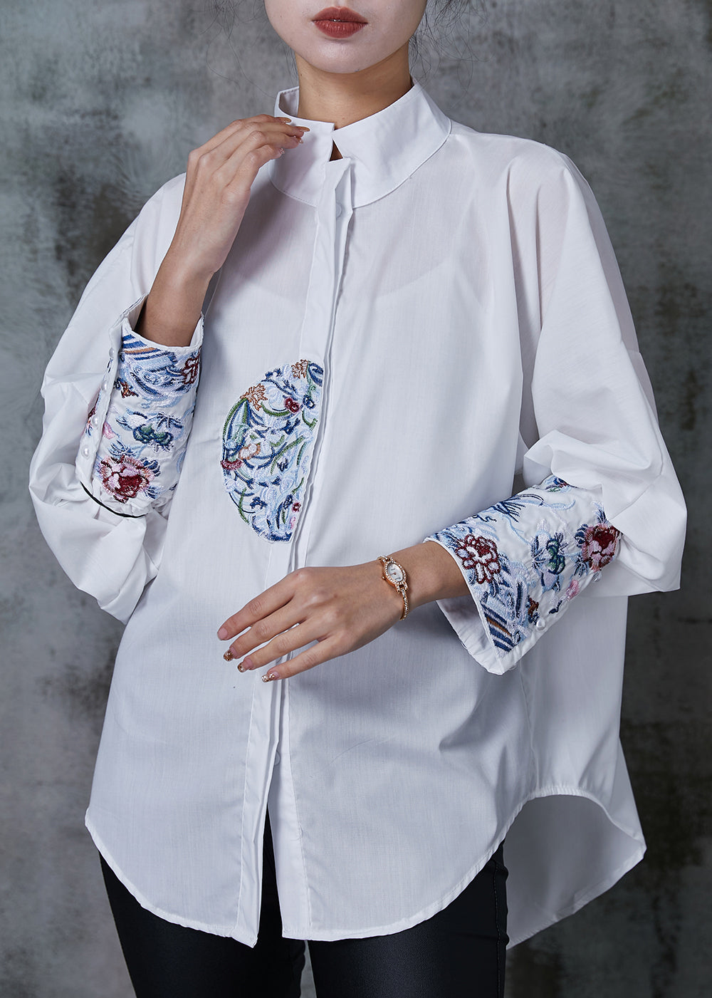 Plus Size White Embroidered Cotton Shirt Tops Summer