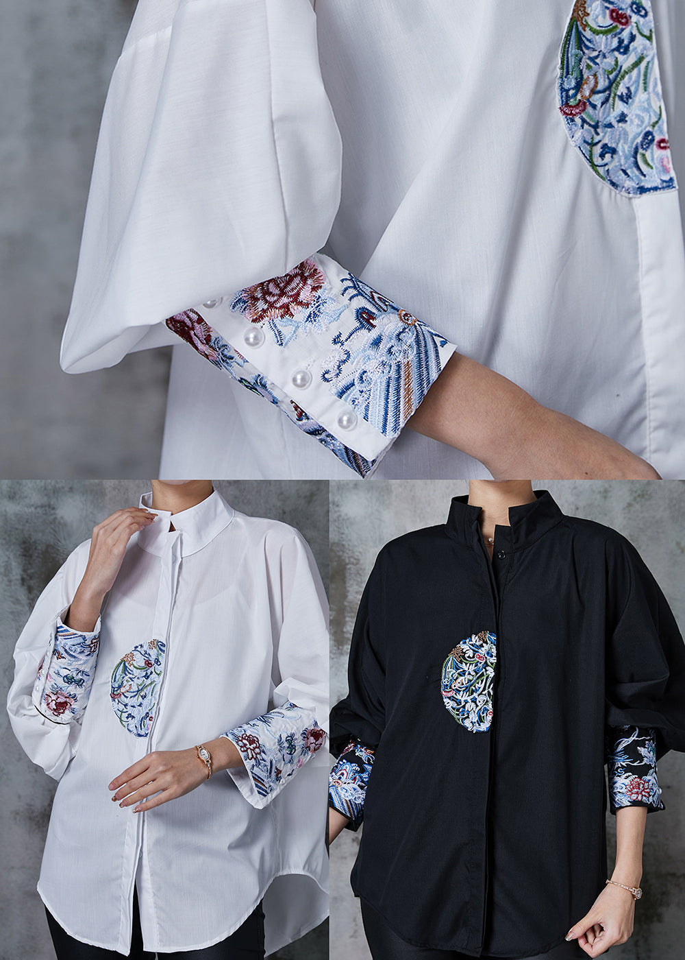 Plus Size White Embroidered Cotton Shirt Tops Summer