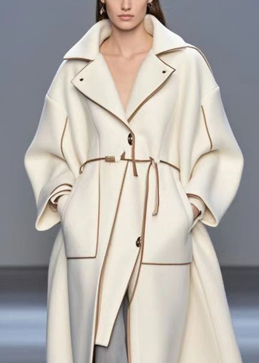 Plus Size White Oversized Low High Design Woolen Trench Fall