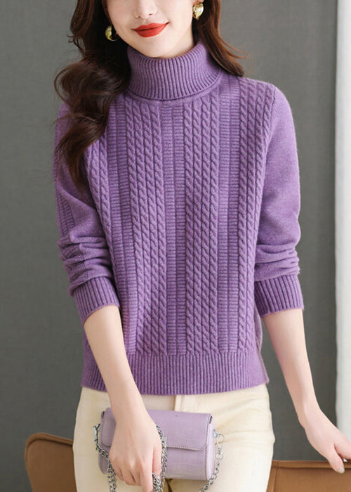 Purple Cozy Thick Knit Sweaters Turtleneck Winter