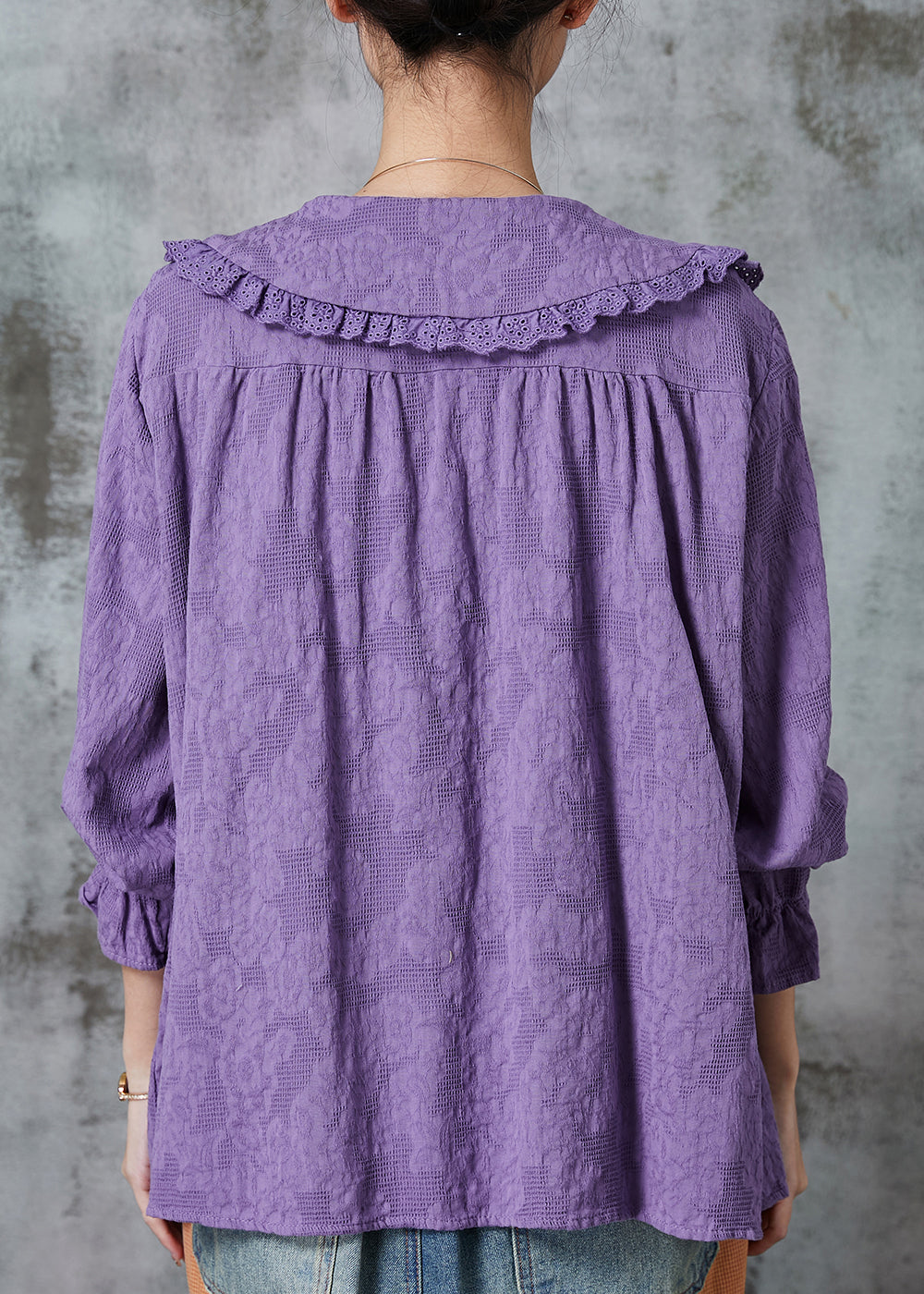 Purple Patchwork Lace Cotton Shirt Top Embroidered Spring