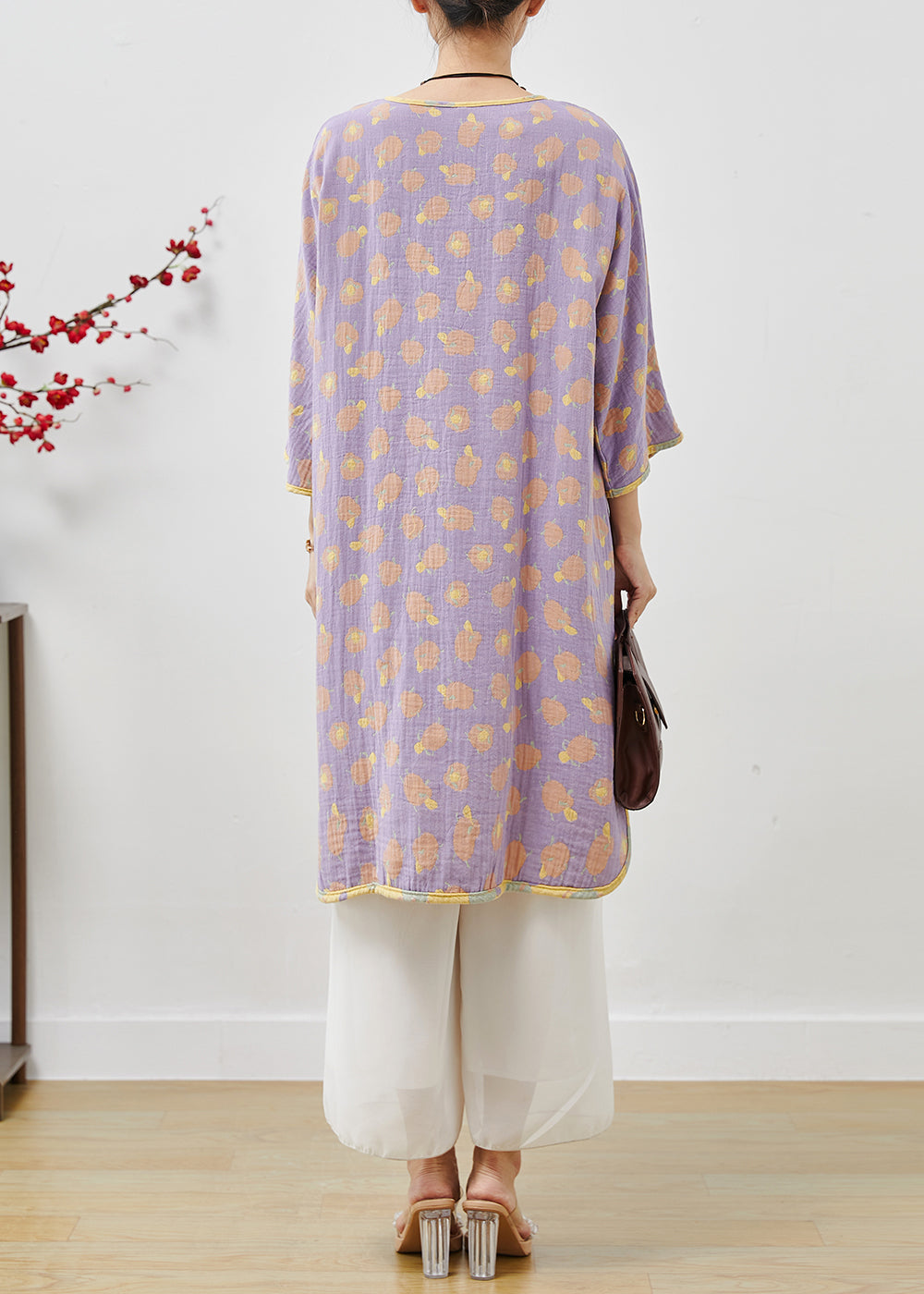 Purple Print Cotton Oriental Dresses Tasseled Spring