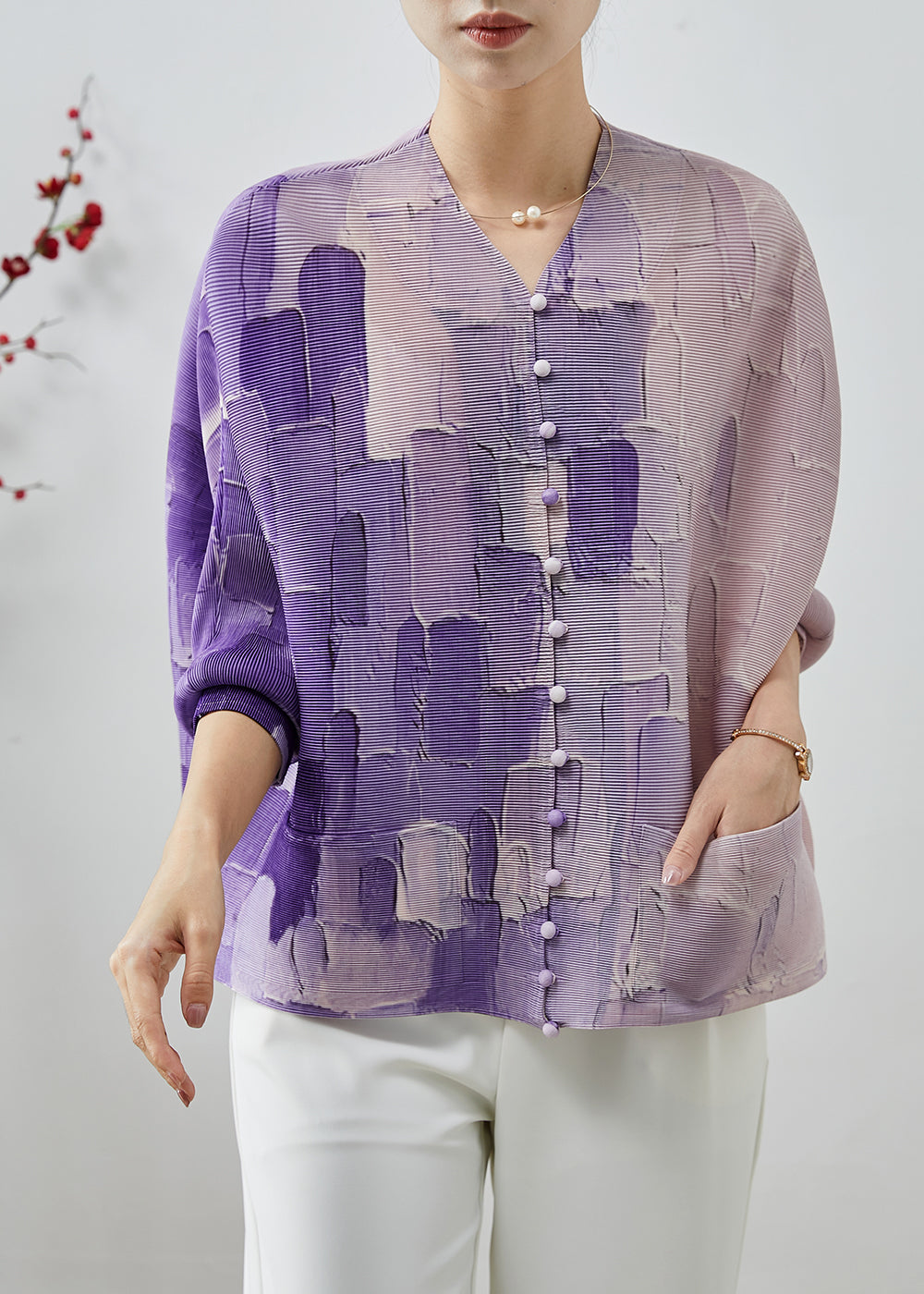 Purple Print Shirt Top Oversized Spring