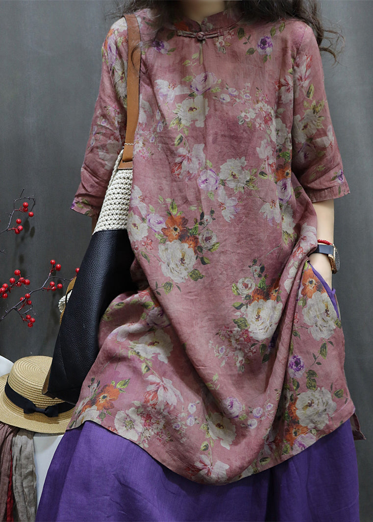 Purple Side Open Button Maxi Linen Shirt Summer