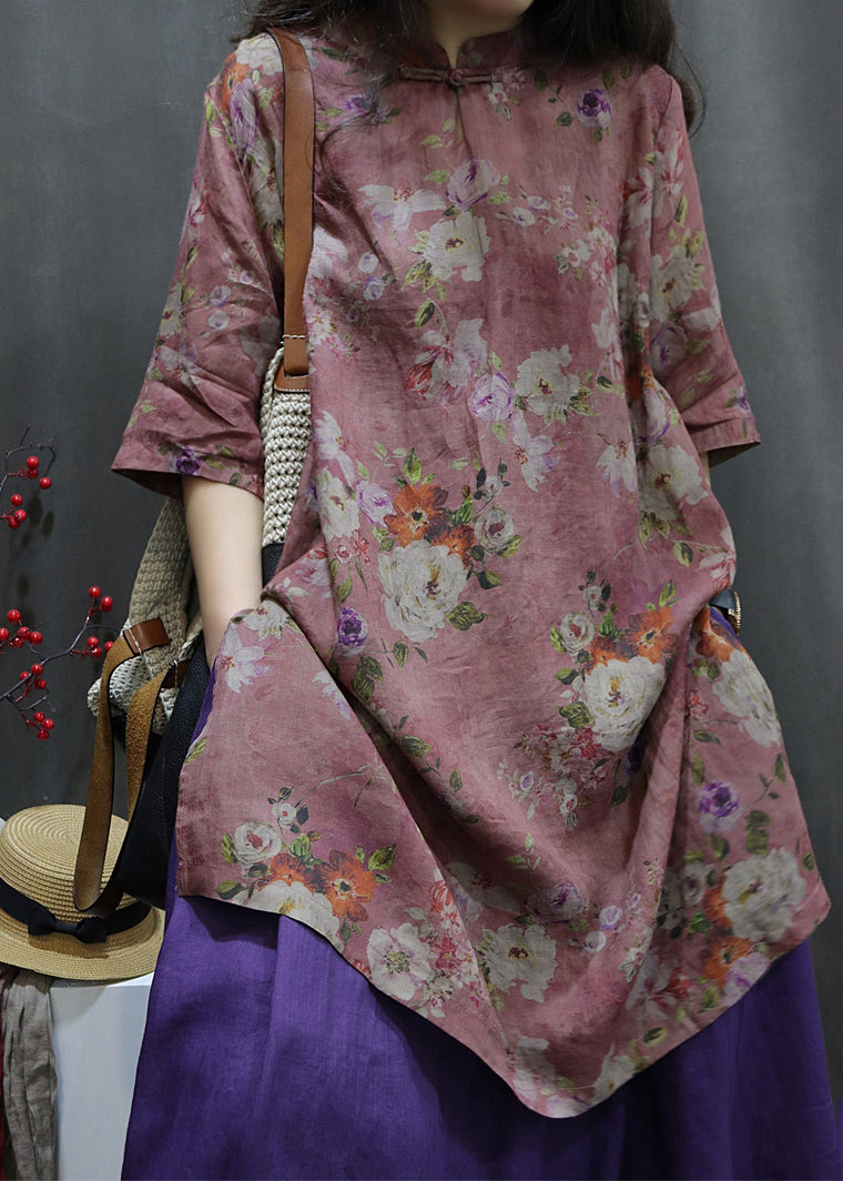 Purple Side Open Button Maxi Linen Shirt Summer