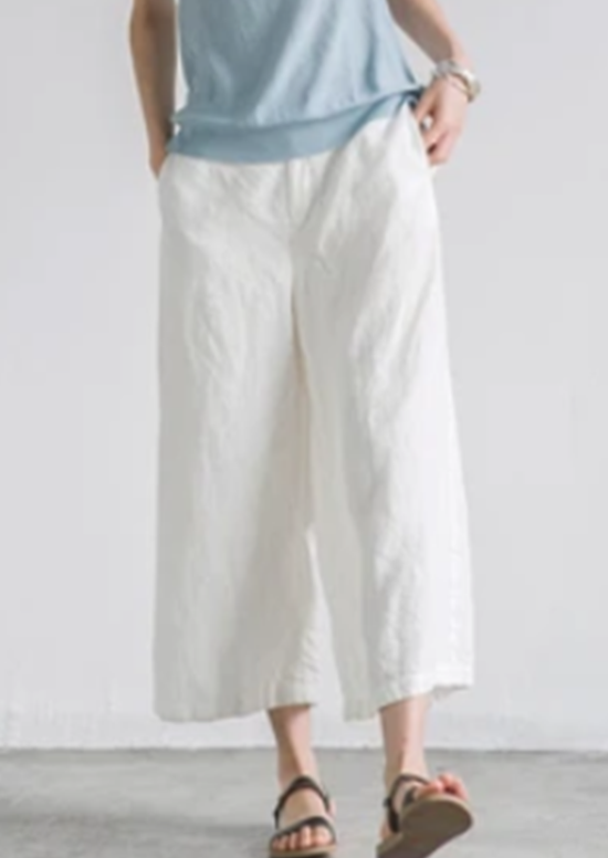 White Solid Color Linen Trousers White Women Slacks Pants