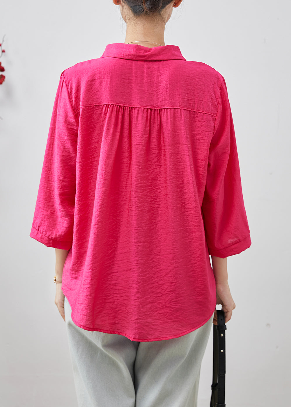 Red Cotton Shirts Oversized Pocket Bracelet Sleeve