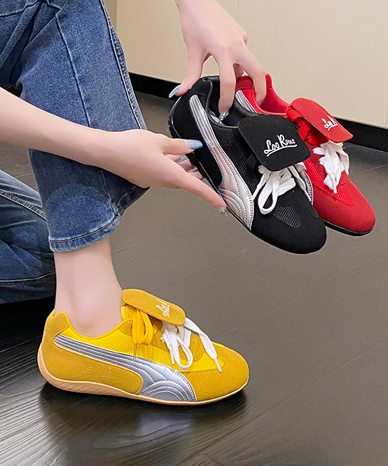 Red Suede Sport Flat Shoes For Women Splicing Lace Up