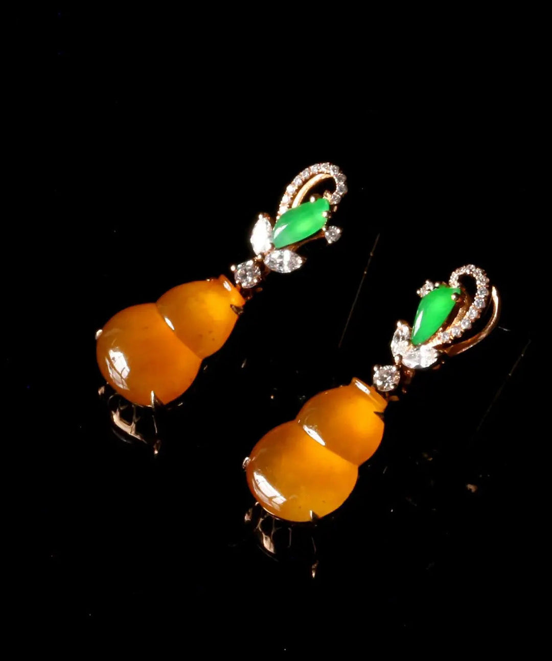 Regular Orange Sterling Silver Overgild Zircon Jade Gourd Drop Earrings