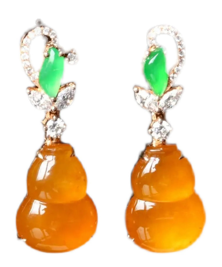 Regular Orange Sterling Silver Overgild Zircon Jade Gourd Drop Earrings