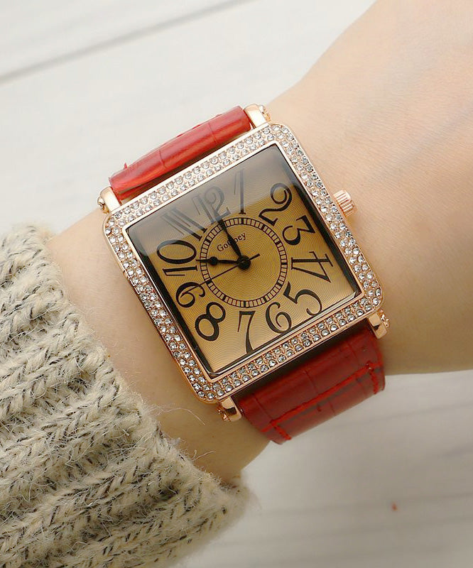 Retro Black Alloy Zircon Faux Leather Sapphire Crystal Waterproof Square Watch