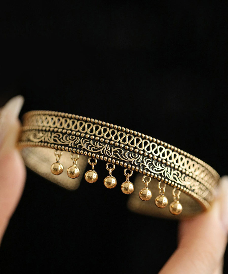 Retro Gold Ancient Dharma Gold Tassel Patchwork Hollow Out Bangle