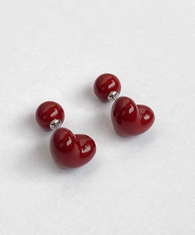 Retro Mulberry Sterling Silver Overgild Love Glaze Stud Earrings