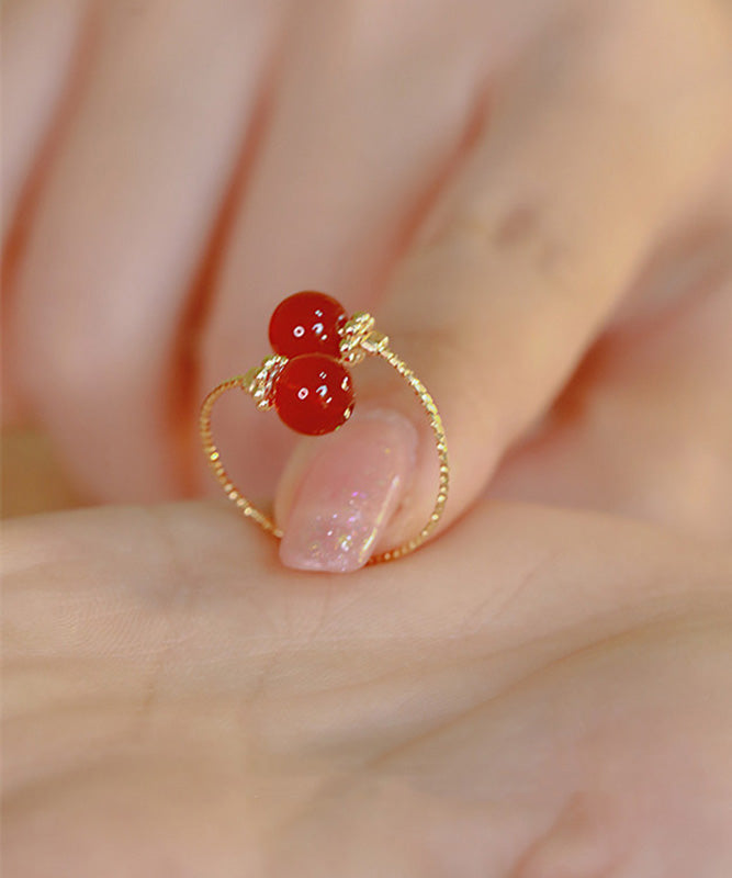 Retro Red Sterling Silver Overgild Agate Open Rings