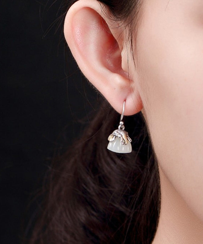 Retro Silk Sterling Silver Jade Little Elephant Drop Earrings