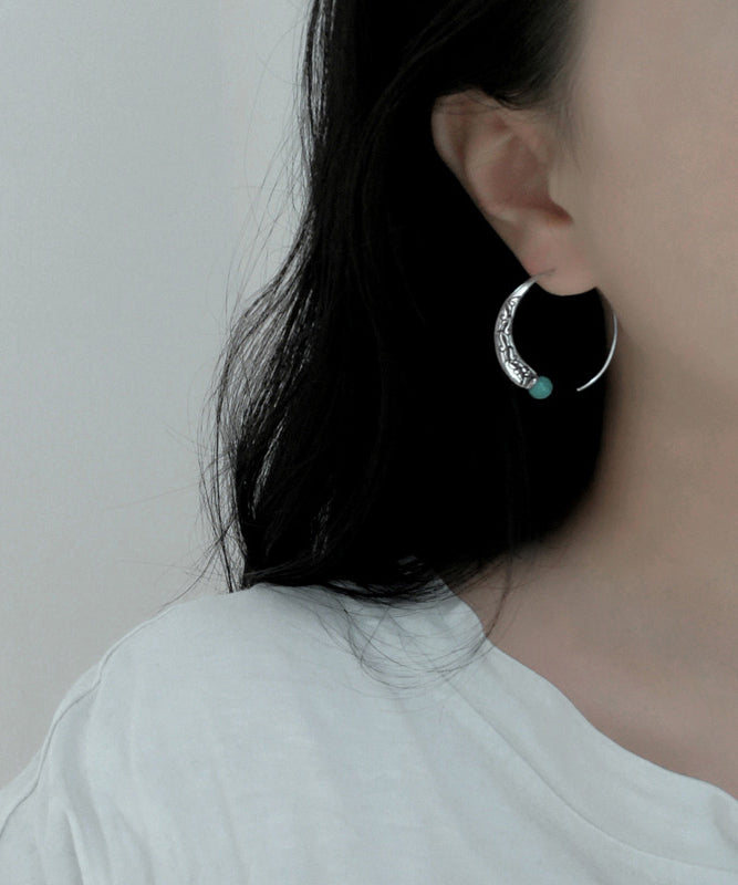 Retro Silk Sterling Silver Turquoise Hoop Earrings