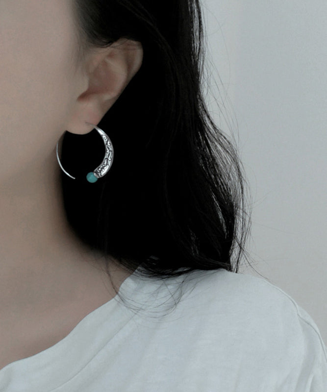 Retro Silk Sterling Silver Turquoise Hoop Earrings