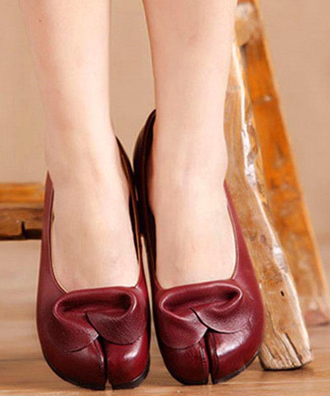 Rose Floral Cowhide Leather Flats  Flats