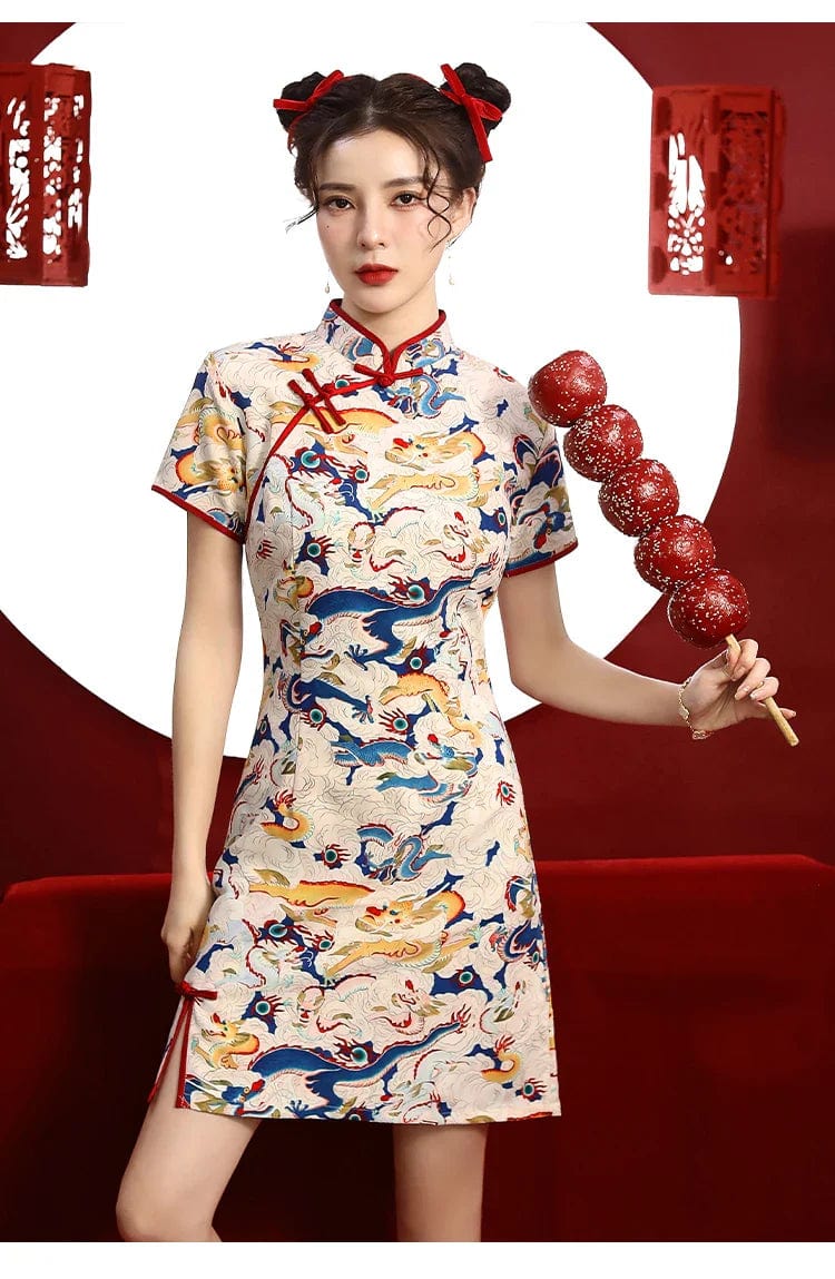 Women Heavenly Dragon Print Cheongsam Dress