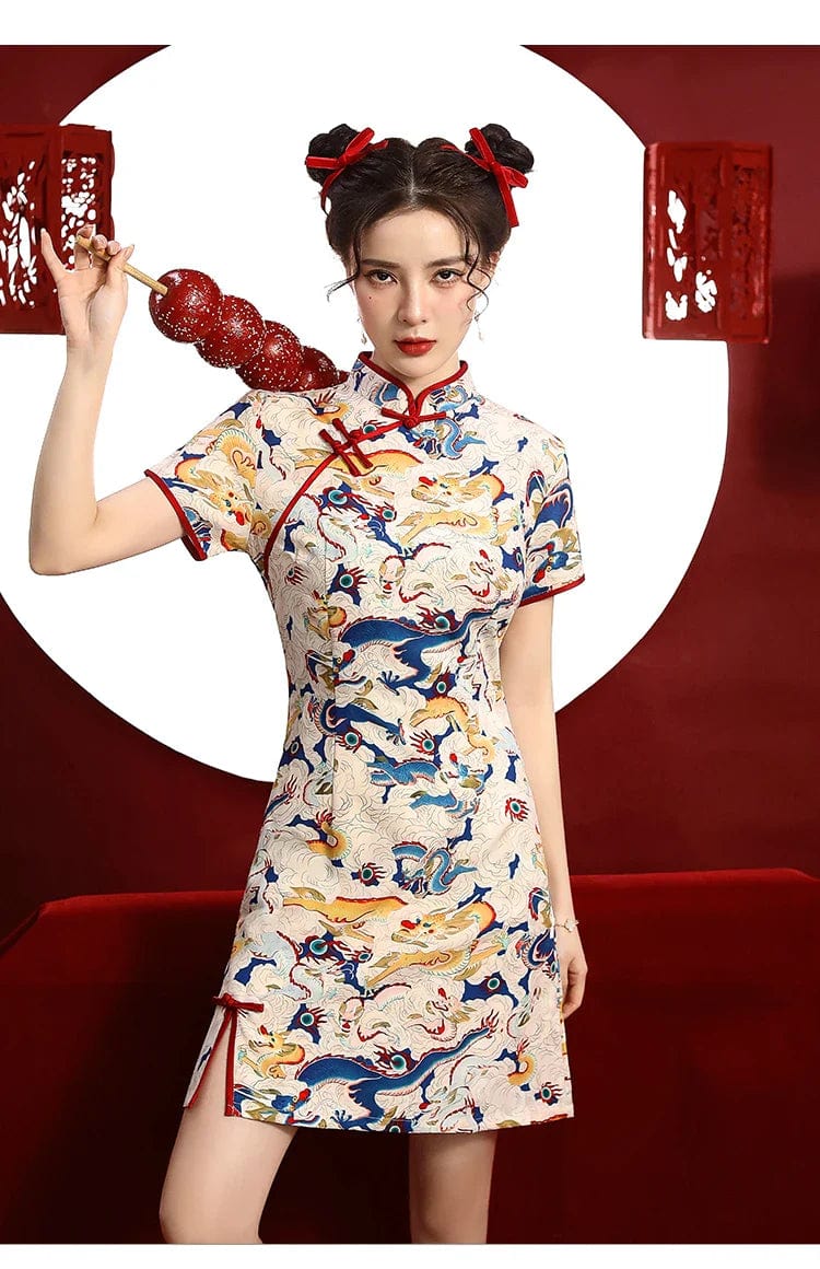 Women Heavenly Dragon Print Cheongsam Dress