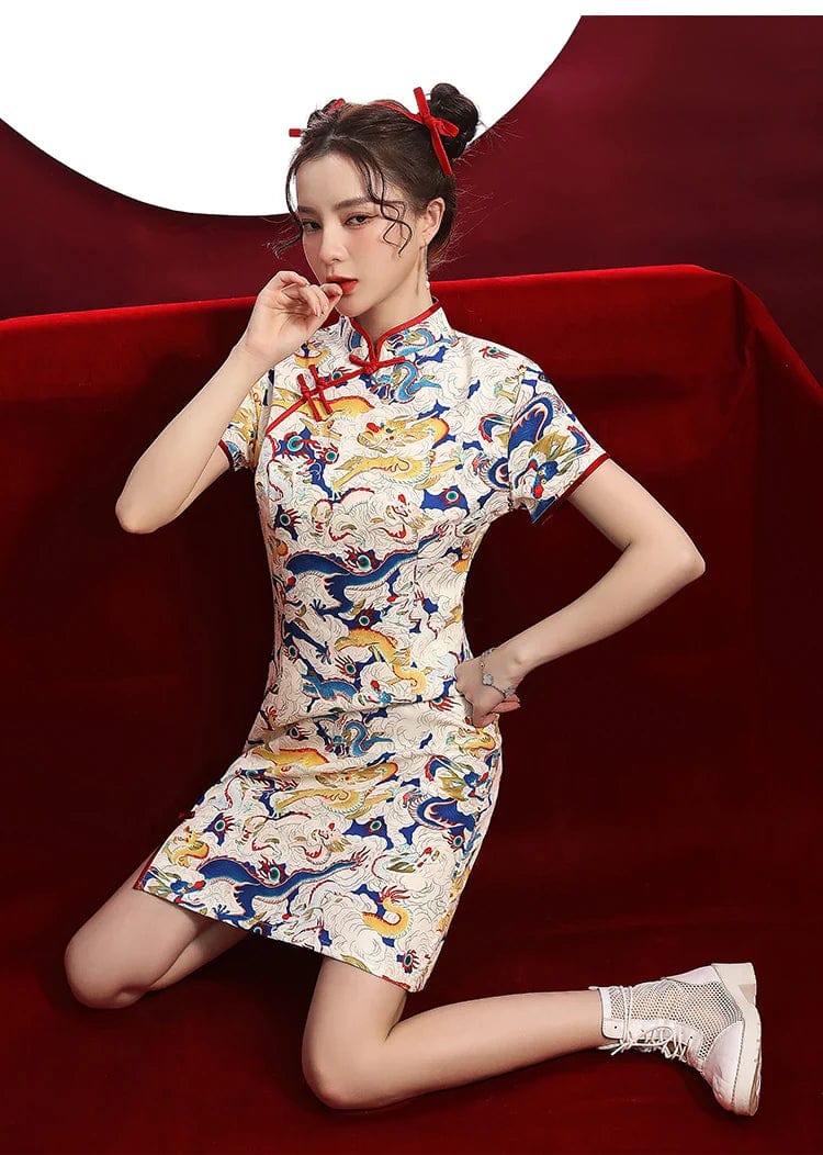 Women Heavenly Dragon Print Cheongsam Dress