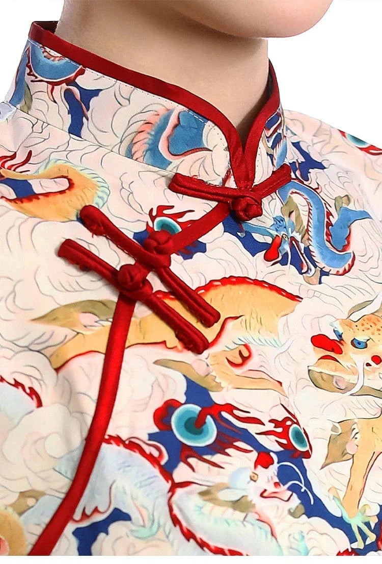 Women Heavenly Dragon Print Cheongsam Dress