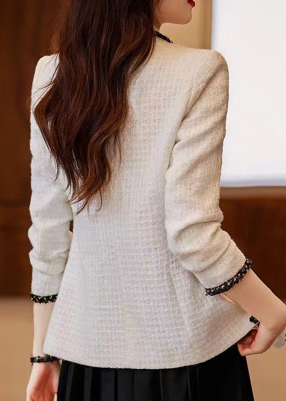 Silm Fit White Woolen Jacket Notched Pockets Spring