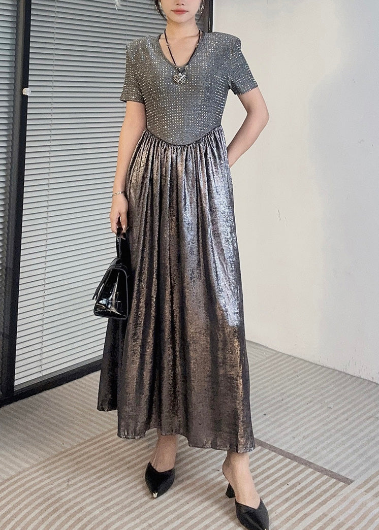 Silver Patchwork Maxi Dress Short Sleeve