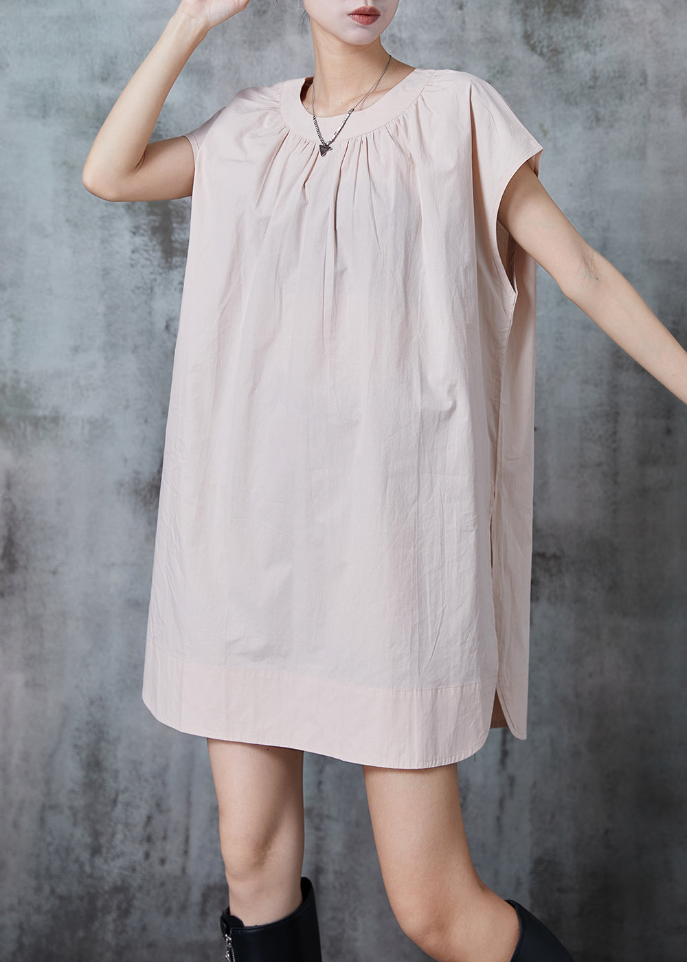 Simple Apricot Oversized Side Open Cotton Day Dress Summer