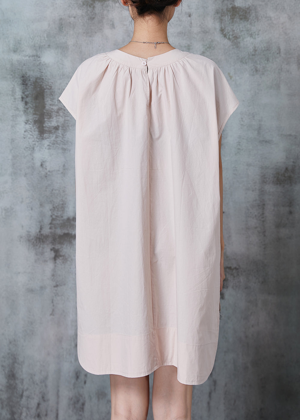 Simple Apricot Oversized Side Open Cotton Day Dress Summer