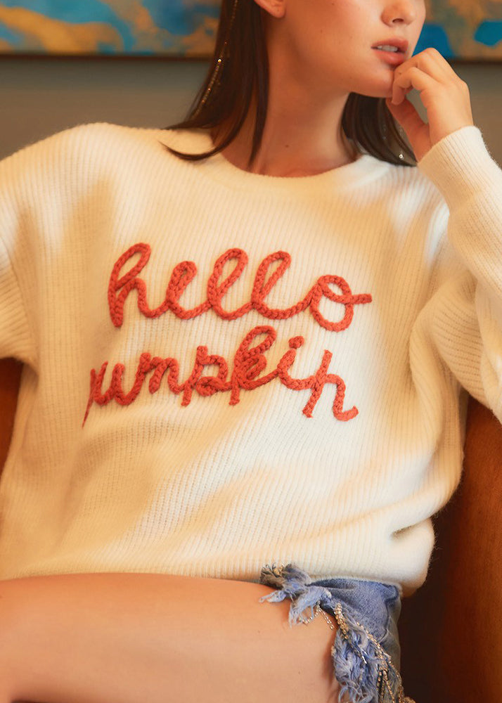 Simple Beige Letter Hollow Out Cozy Knit Sweaters Fall