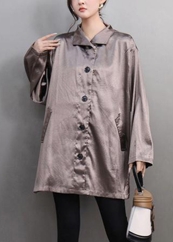 Simple Black Button Solid Silk Shirt Spring