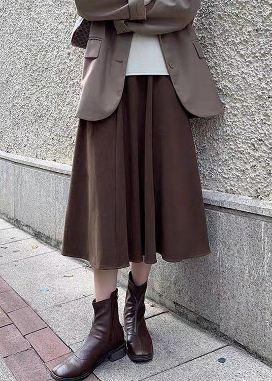 Simple Coffee Wrinkled High Waist Patchwork Woolen Skirt Fall