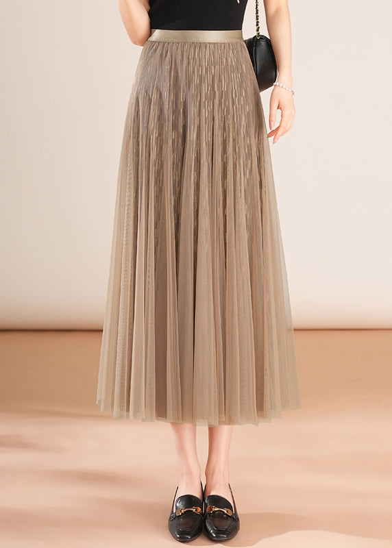 Simple Coffee Wrinkled Wear On Both Sides Tulle Skirt Spring