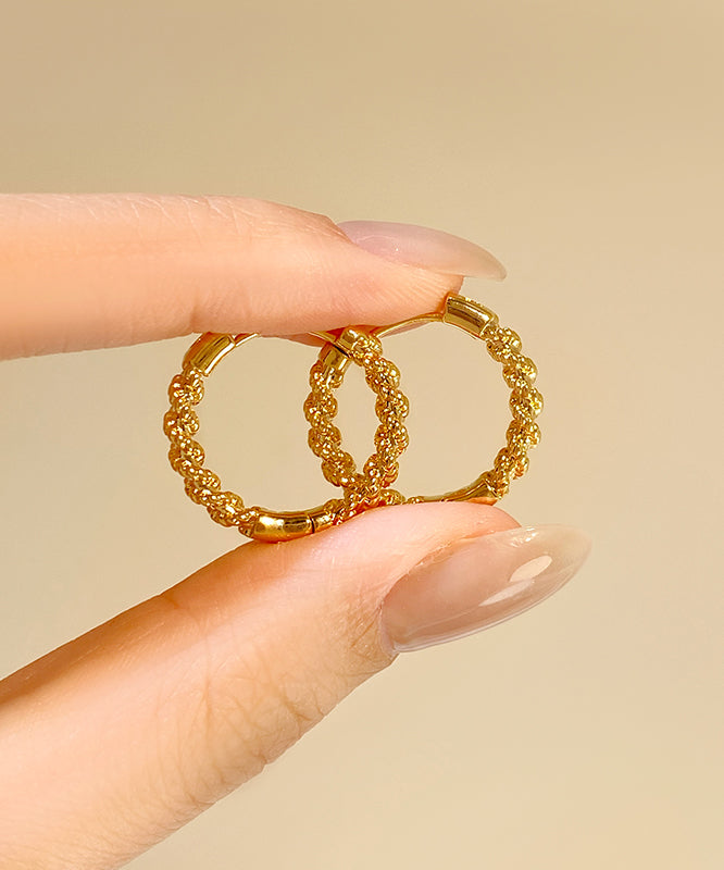 Simple Gold Metal Alloy Fried Dough Twists Hoop Earrings