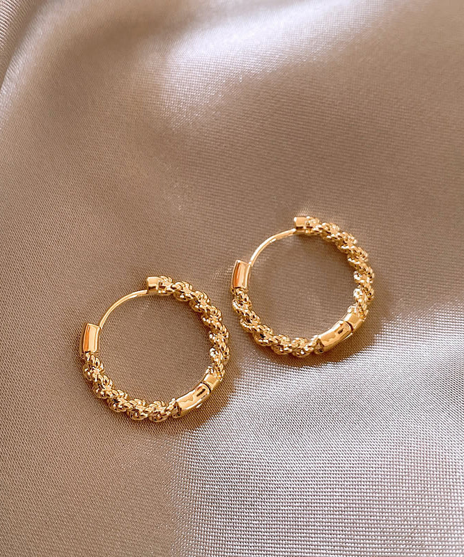 Simple Gold Metal Alloy Fried Dough Twists Hoop Earrings